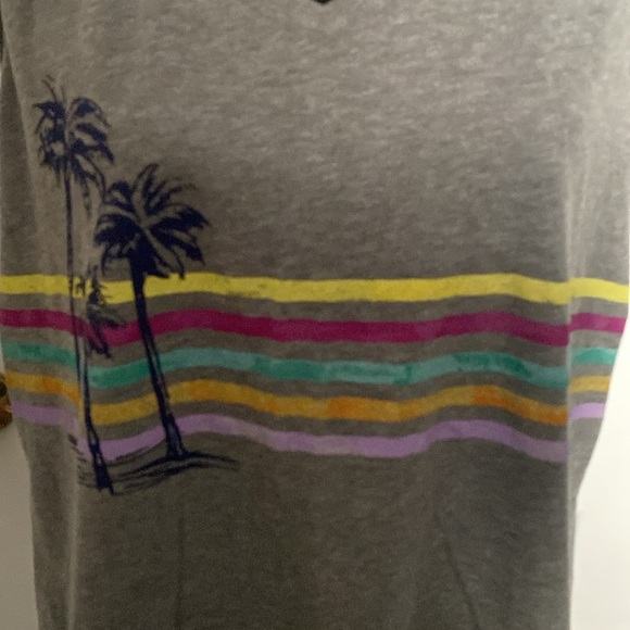 Sonoma Heather Gray Sleeveless Shirt Tank Top Blue Palm Trees Colored Stripes L - Picture 2 of 6